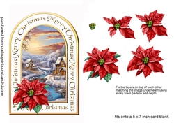 Arched card Winter scene with poinsettias