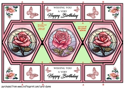 Hexagon shutter Stained glass pink roses