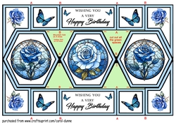 Hexagon shutter Stained glass blue roses