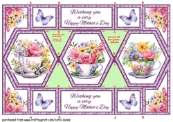 Hexagon shutter card Floral teacups MD
