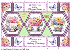 Hexagon shutter card Floral teacups BD