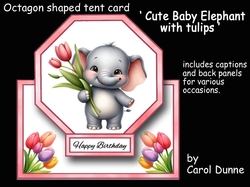 Cute baby elephant with tulips