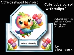 Cute baby parrot with tulips