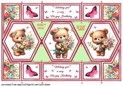 Hexagon shutter Bears with flowers