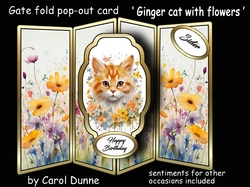 Gate fold pop-out Ginger cat with flowers