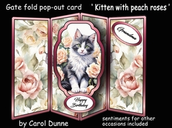 Gate fold pop-out Kitten with peach roses