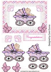 Baby Girl Pram Decoupage