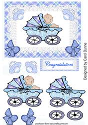 Baby Boy Blue Pram Decoupage