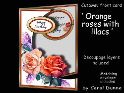 Cutaway Orange roses with lilacs