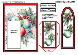 Bookmark card Holly & baubles