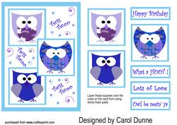 Three Squares Owl Card (blue)