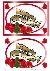 Happy Birthday Gold with Red Roses