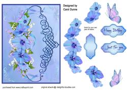 Blue Flower Spray with Butterflies