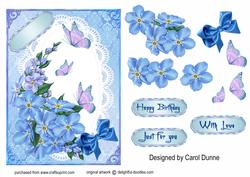 Blue Spray of Flowers with Butterflies