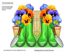 Green Wellies and Pansies Shaped Card