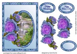 Waterfall and Blue Roses