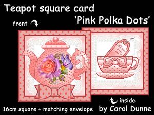 Teapot Square Card - Pink Polka Dots