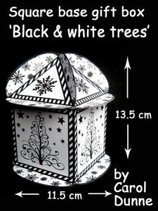 Square Based Gift Box - Black & White Trees