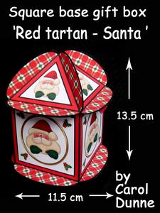Square Based Gift Box - Red Tartan Santa