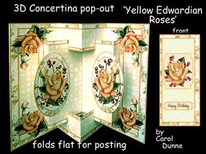 3D Concertina Pop-out -yellow Edwardian Roses