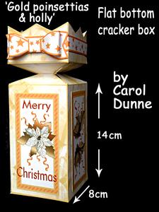 Flat Bottom Cracker Box- Gold Poinsettias & Holly