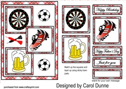 Three squares- Darts, beer & football (Red)