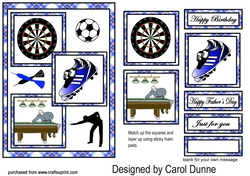 Three squares- Darts, beer & football (Blue)