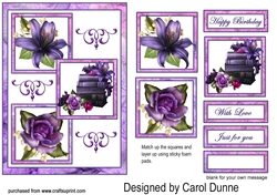 Three squares - Purple & Blue (lilies & roses)