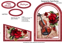 Cutaway card - Red Rose and violin