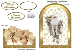 Cutaway card Santa with gold poinsettias