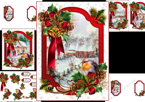 Christmas Robin with choice of two scenes mini kit 1