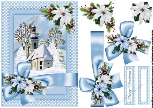 Ribbon wrap snowy church scene