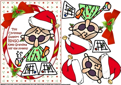 Mabel plays Christmas Bingo decoupage sheet