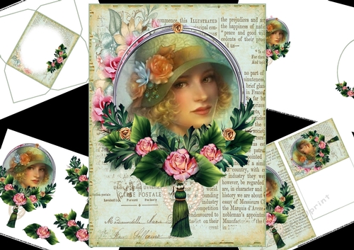 Vintage lady with roses mini kit