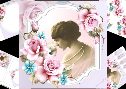 8x8 Cool roses with vintage lady mini kit