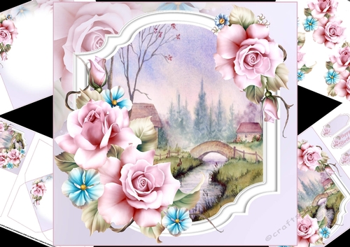 8x8 Cool roses with water colour scene mini kit