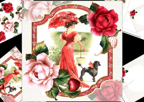 8x8 Vintage lady with roses 1 mini kit