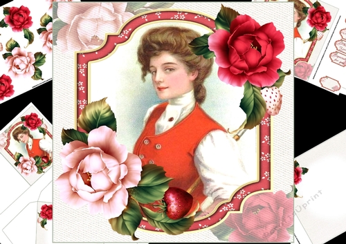 8x8 Vintage lady with roses 2 mini kit