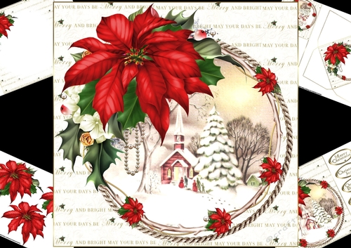 8x8 Christmas church with beautiful poinsettia mini kit