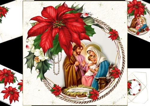 8x8 Christmas nativity with beautiful poinsettia mini kit