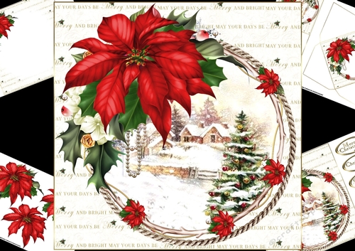 8x8 Snowy Village with beautiful poinsettia mini kit