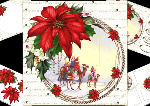 8x8 The three wise men with beautiful poinsettia mini kit