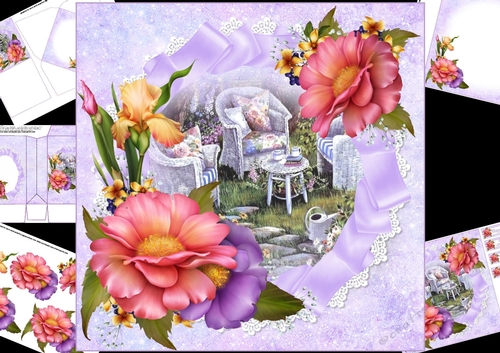 8X8 Afternoon tea with ribbons and lace mini kit