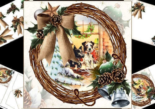 8x8 Rustic Christmas Scottie dog scene mini kit