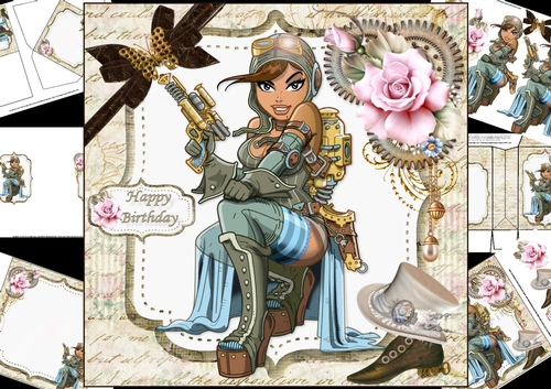 8x8 Steampunk style birthday wishes 1 mini kit