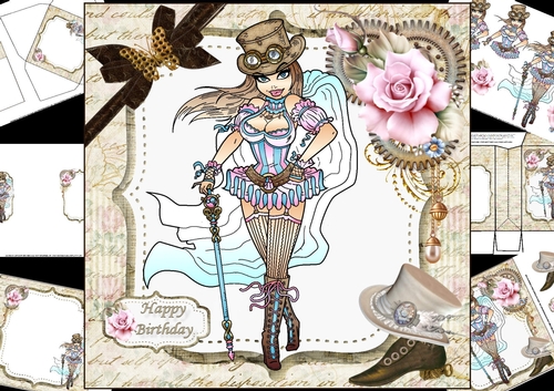 8x8 Steampunk style birthday wishes 2 mini kit