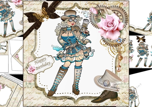 8x8 Steampunk style birthday wishes 4 mini kit