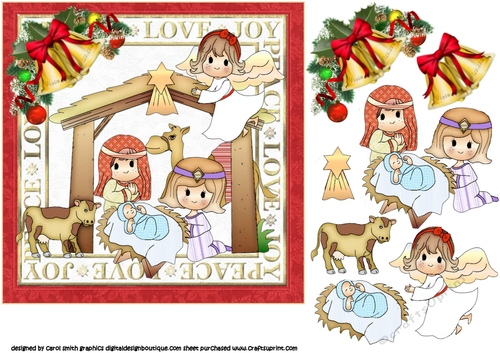 7x7 Peace love & Joy nativity