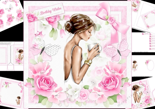 8x8 Shabby chic roses with beautiful lady mini kit