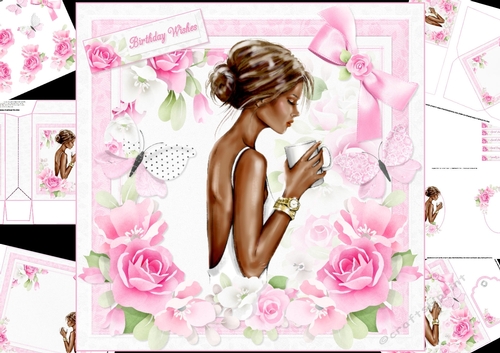 8x8 Shabby chic roses with beautiful lady ethnic mini kit